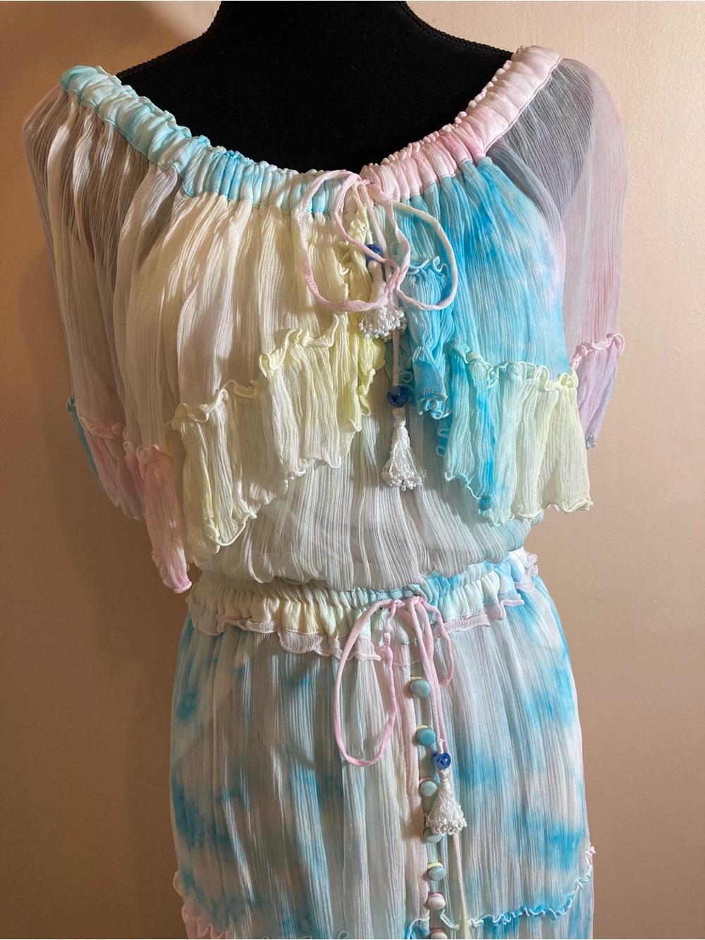 Fillyboo Pastel Tie-Dye Maxi Dress in Blue, Pink, Yellow
